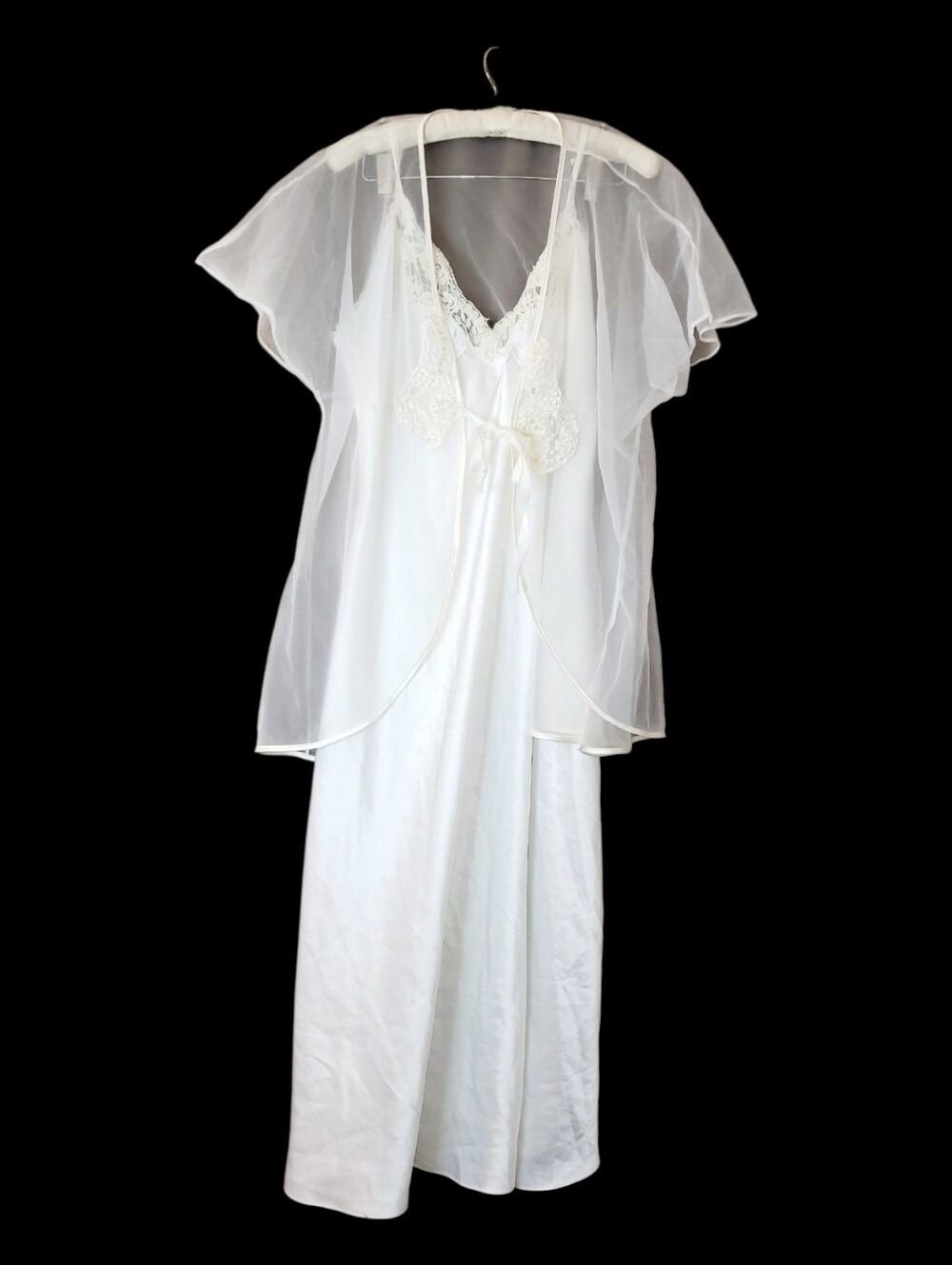 Exquisite Vintage Val Mode Lingerie Peignoir Gown Lace Pearls 2 Piece Wedding M